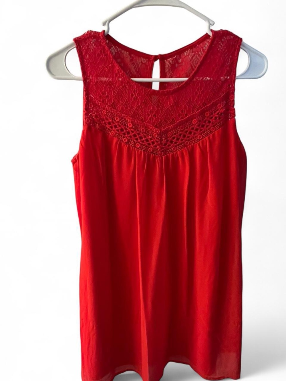 Sleeveless Red Lace Yoke Chemise - Women Mini Dress - Picture 2 of 5